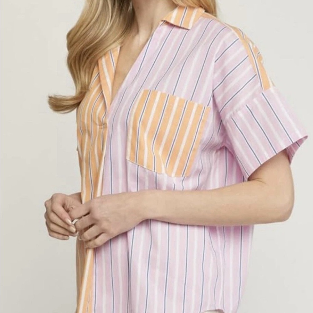 NWT Entro Geometric Print Colorblock Button Front Blouse SZ m